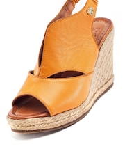 Moda in Pelle Orange Keerah Leather Peep Toe Raffia Wedge Sandals - Image 2 of 2