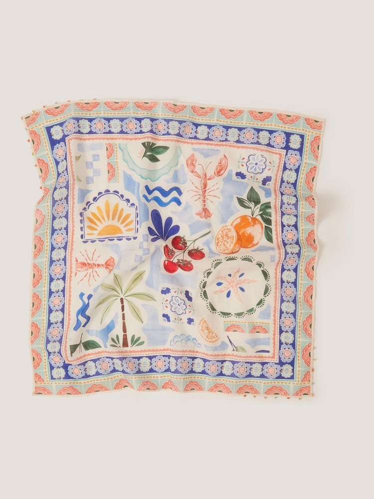 Monsoon White x Charlie Taylor Printed Square Scarf - Image 1 of 1 Monsoon White x Charlie Taylor Printed Square Scarf - Image 1 of 1