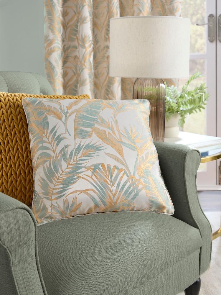 Laurence Llewelyn-Bowen Duck Egg Paradise Palm Jacquard Filled Cushion - Image 1 of 3
