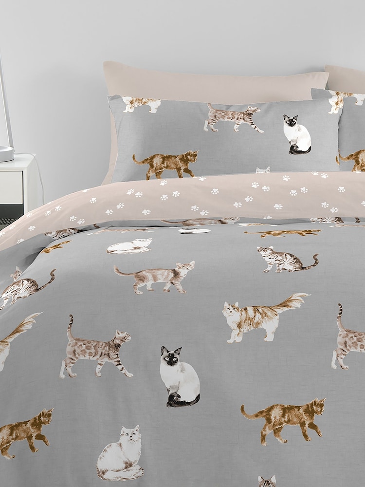 Fusion Grey Cats Easycare Duvet Cover Set - Image 2 of 3 Fusion Grey Cats Easycare Duvet Cover Set - Image 2 of 3