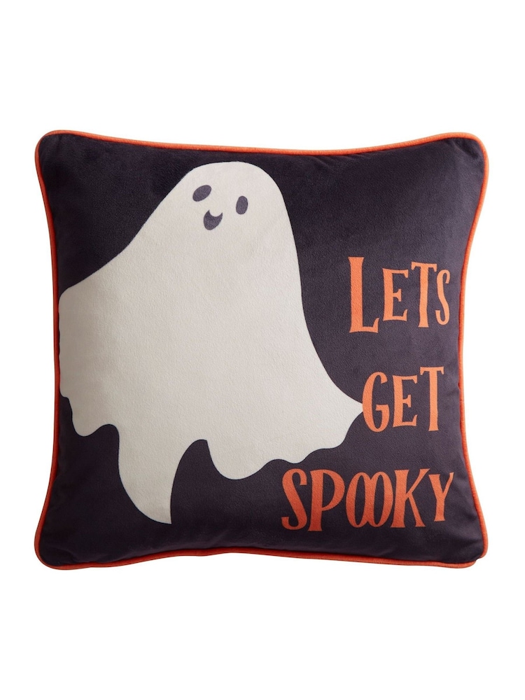 Bedlam Grey Spooky Ghosts Velvet Filled Cushion - Image 1 of 2