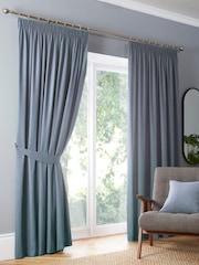 Fusion Light Blue Galaxy Dim Out Woven Pair of Pencil Pleat Curtains - Image 2 of 4