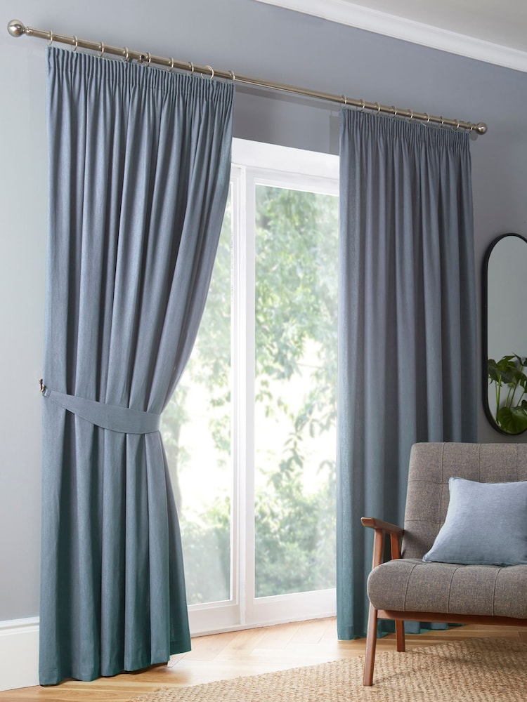 Fusion Light Blue Galaxy Dim Out Woven Pair of Pencil Pleat Curtains - Image 2 of 4