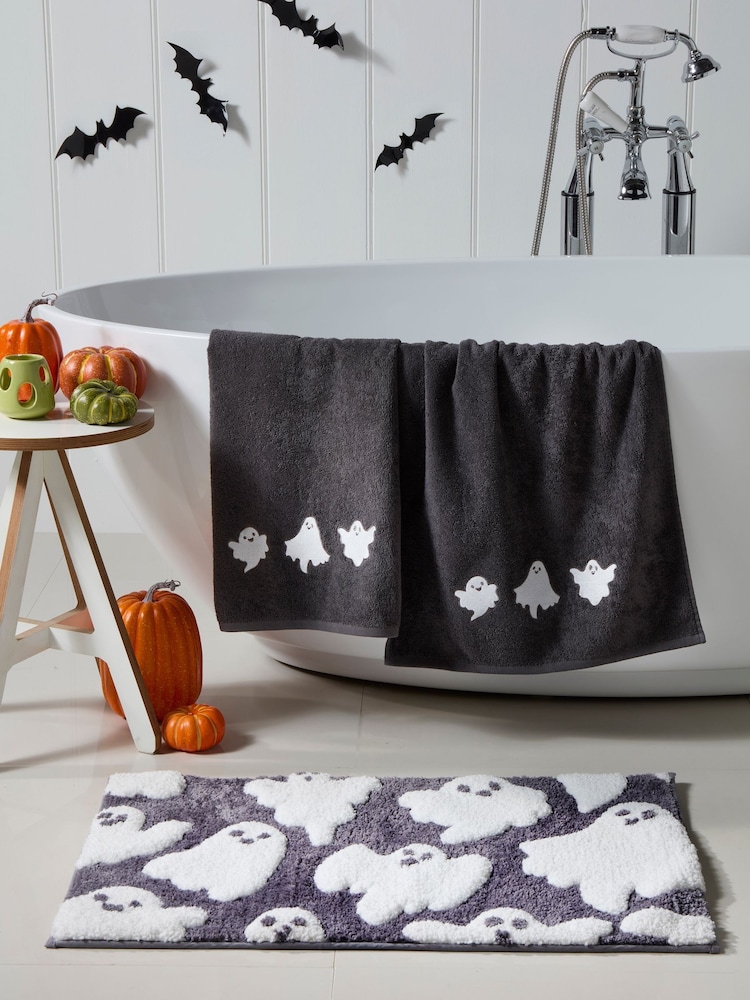 Fusion Grey Spooky Ghosts 100% Cotton Hand Towels 2 Pack - Image 1 of 3
