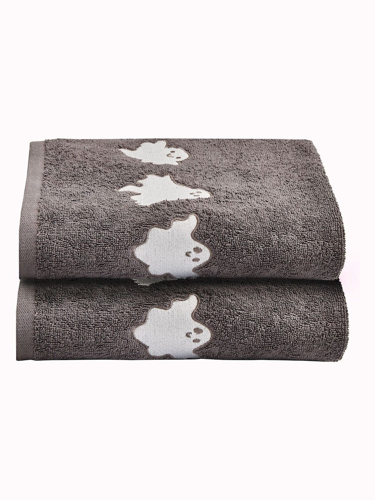 Fusion Grey Spooky Ghosts 100% Cotton Hand Towels 2 Pack - Image 3 of 3
