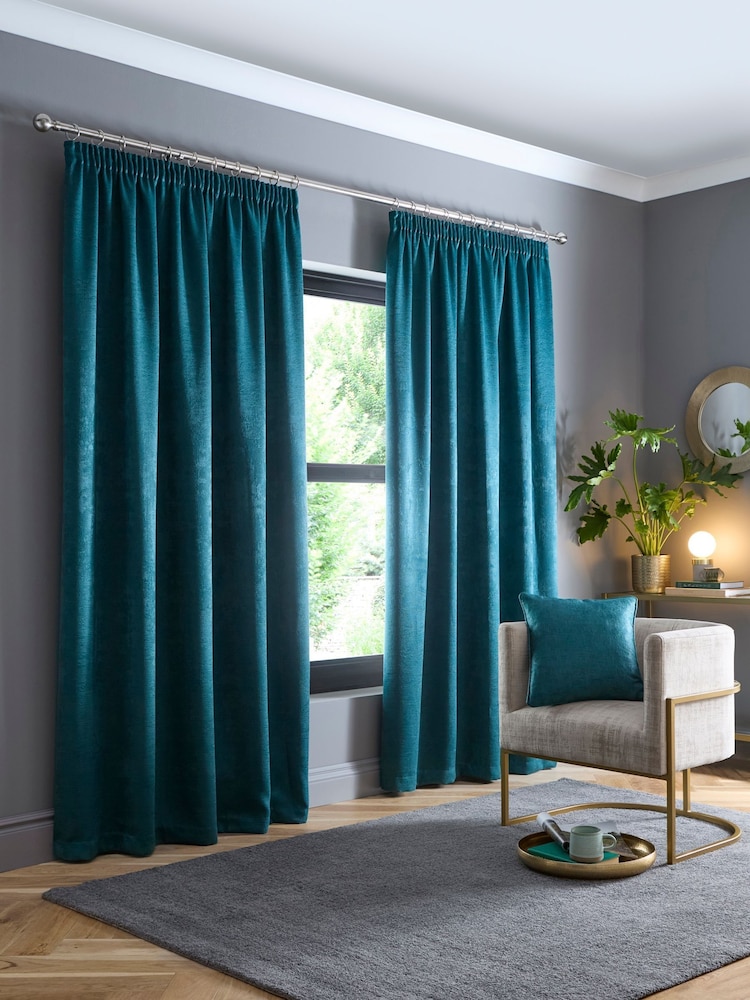 Fusion Forest Green Galaxy Room Darkening Woven Pair of Pencil Pleat Curtains - Image 2 of 3
