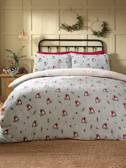Dreams & Drapes Duck Egg Winter Robin Plush Duvet Cover Set - Image 1 of 4