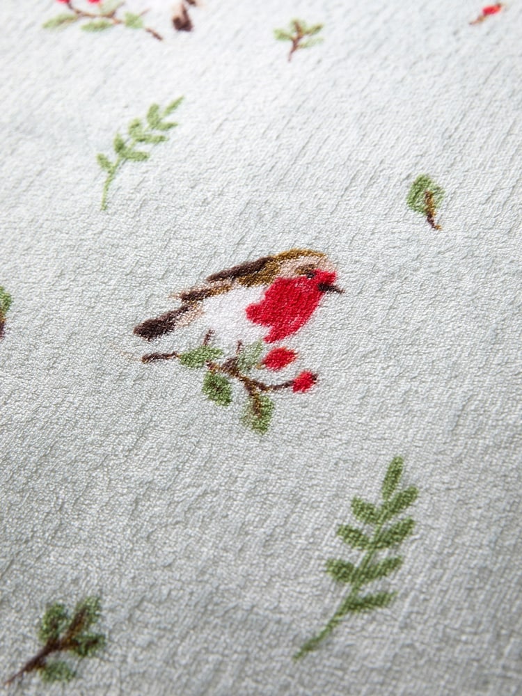 Dreams & Drapes Duck Egg Winter Robin Plush Duvet Cover Set - Image 3 of 4