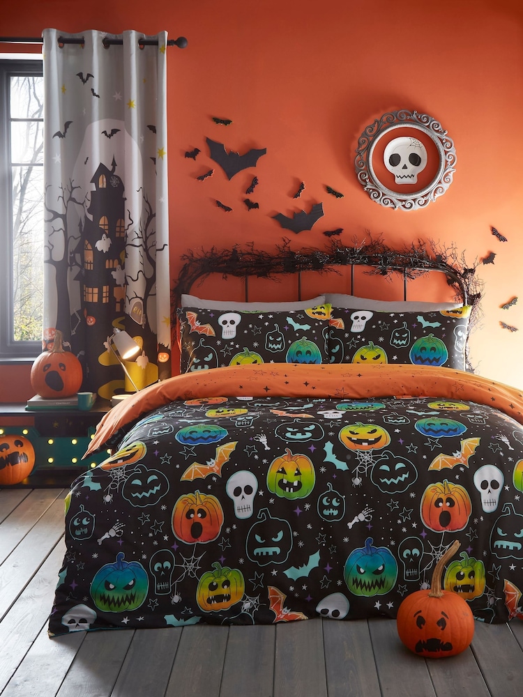 Bedlam Black Scary Pumpkins Glow in the Dark Duvet Cover Set - Image 1 of 4