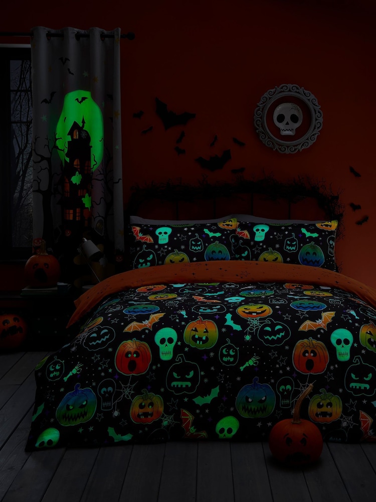 Bedlam Black Scary Pumpkins Glow in the Dark Duvet Cover Set - Image 2 of 4