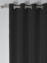 Fusion Black Sorbonne 100% Cotton Pair of Eyelet Room Darkening Curtains - Image 2 of 3