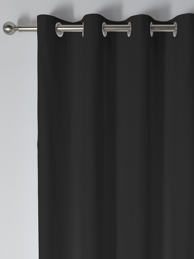 Fusion Black Sorbonne 100% Cotton Pair of Eyelet Room Darkening Curtains - Image 2 of 3