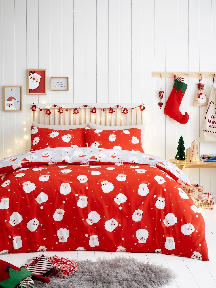 Fusion Red Happy Santa Easy Care Duvet Cover Set - Image 1 of 5