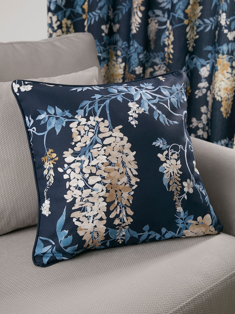 Dreams & Drapes Navy Wisteria 100% Cotton Filled Cushion - Image 2 of 3 Dreams & Drapes Navy Wisteria 100% Cotton Filled Cushion - Image 2 of 3