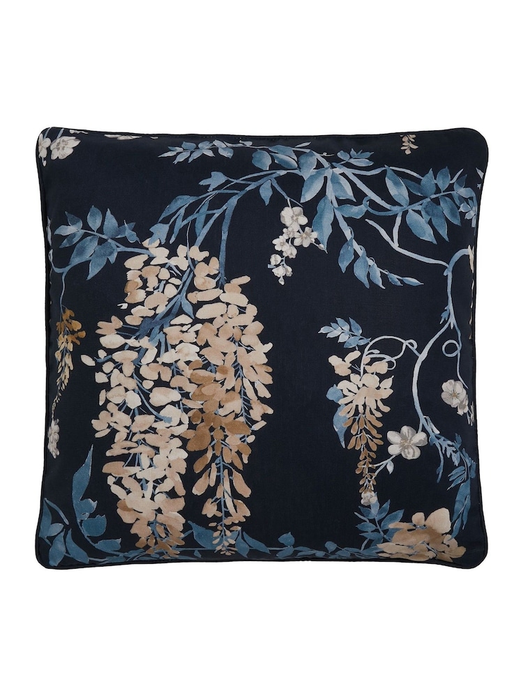 Dreams & Drapes Navy Wisteria 100% Cotton Filled Cushion - Image 3 of 3 Dreams & Drapes Navy Wisteria 100% Cotton Filled Cushion - Image 3 of 3