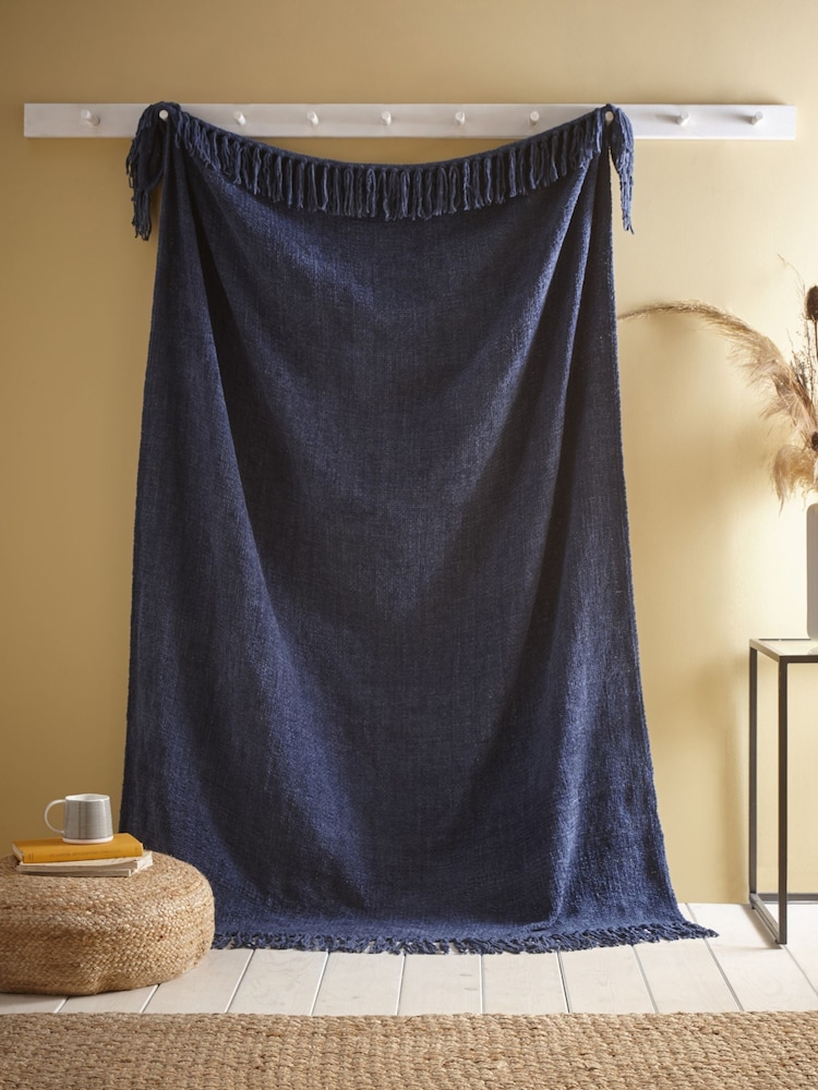 Appletree Navy Chenille Textured Bedspread - Image 1 of 3