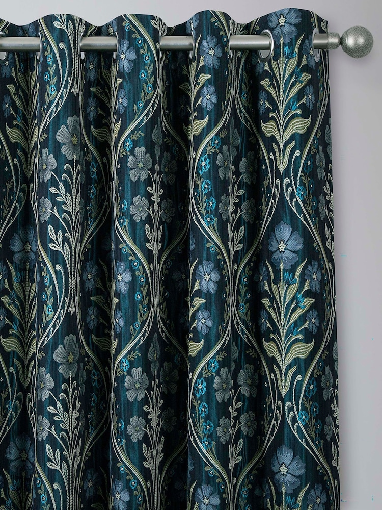 Curtina Navy Estelle Woven Pair of Eyelet Curtains - Image 1 of 4