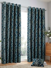 Curtina Navy Estelle Woven Pair of Eyelet Curtains - Image 2 of 4