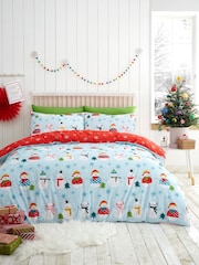 Fusion Duck Egg Christmas Snowman Easy Care Duvet Cover Set - Image 1 of 4