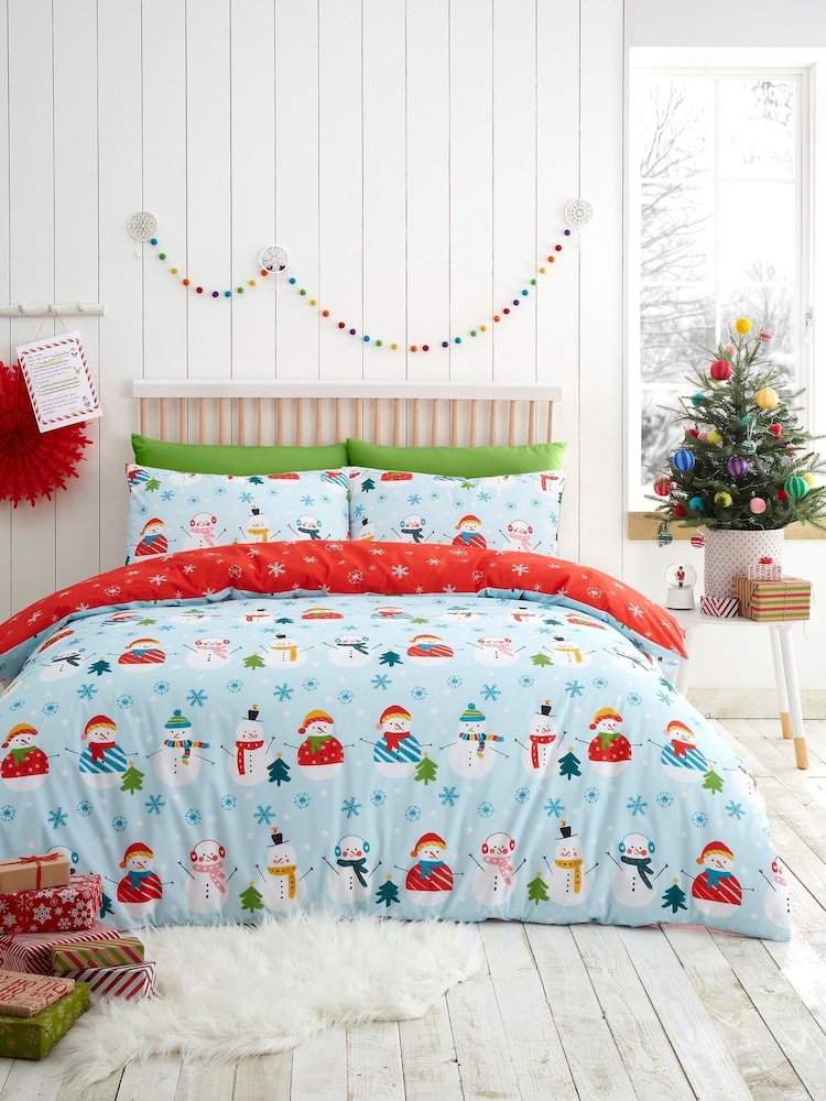 Fusion Duck Egg Christmas Snowman Easy Care Duvet Cover Set - Image 1 of 4