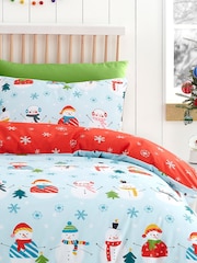 Fusion Duck Egg Christmas Snowman Easy Care Duvet Cover Set - Image 2 of 4