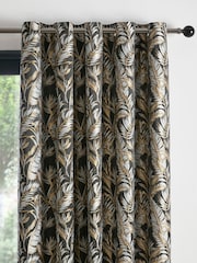 Laurence Llewelyn-Bowen Black Paradise Palm Jacquard Pair of Eyelet Curtains - Image 1 of 3