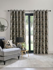 Laurence Llewelyn-Bowen Black Paradise Palm Jacquard Pair of Eyelet Curtains - Image 2 of 3