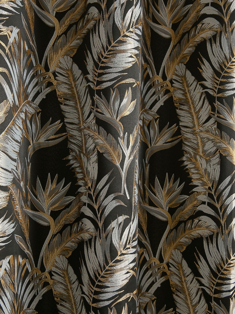 Laurence Llewelyn-Bowen Black Paradise Palm Jacquard Pair of Eyelet Curtains - Image 3 of 3