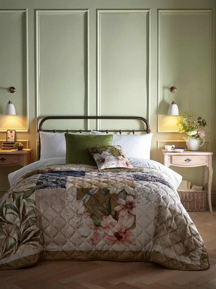 Appletree Green Velvet Elswyth Bedspread - Image 1 of 3
