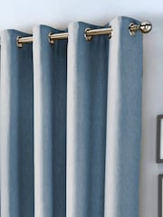 Fusion Light Blue Sorbonne 100% Cotton Pair of Eyelet Room Darkening Curtains - Image 1 of 3