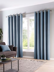Fusion Light Blue Sorbonne 100% Cotton Pair of Eyelet Room Darkening Curtains - Image 2 of 3