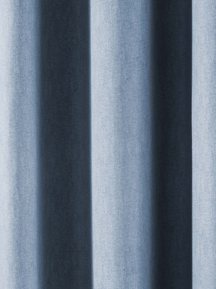 Fusion Light Blue Sorbonne 100% Cotton Pair of Eyelet Room Darkening Curtains - Image 3 of 3