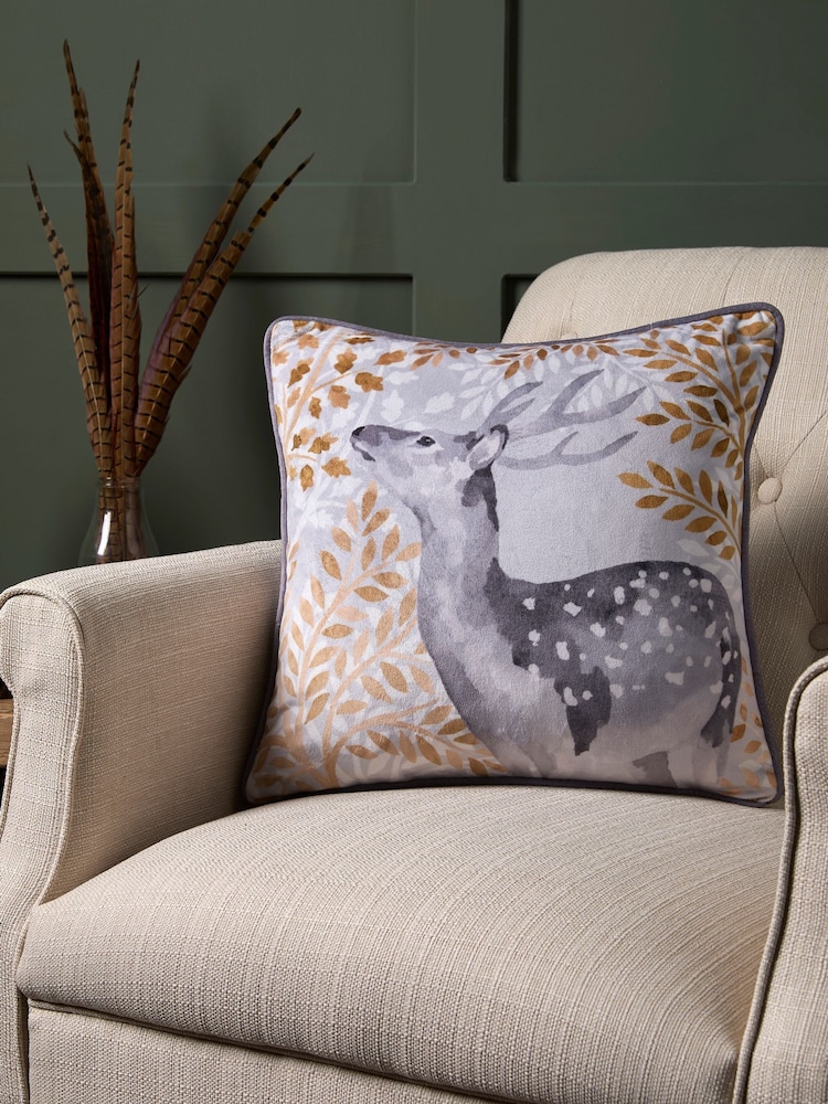 Dreams & Drapes Grey Forest Animals Velvet Filled Cushion - Image 1 of 3