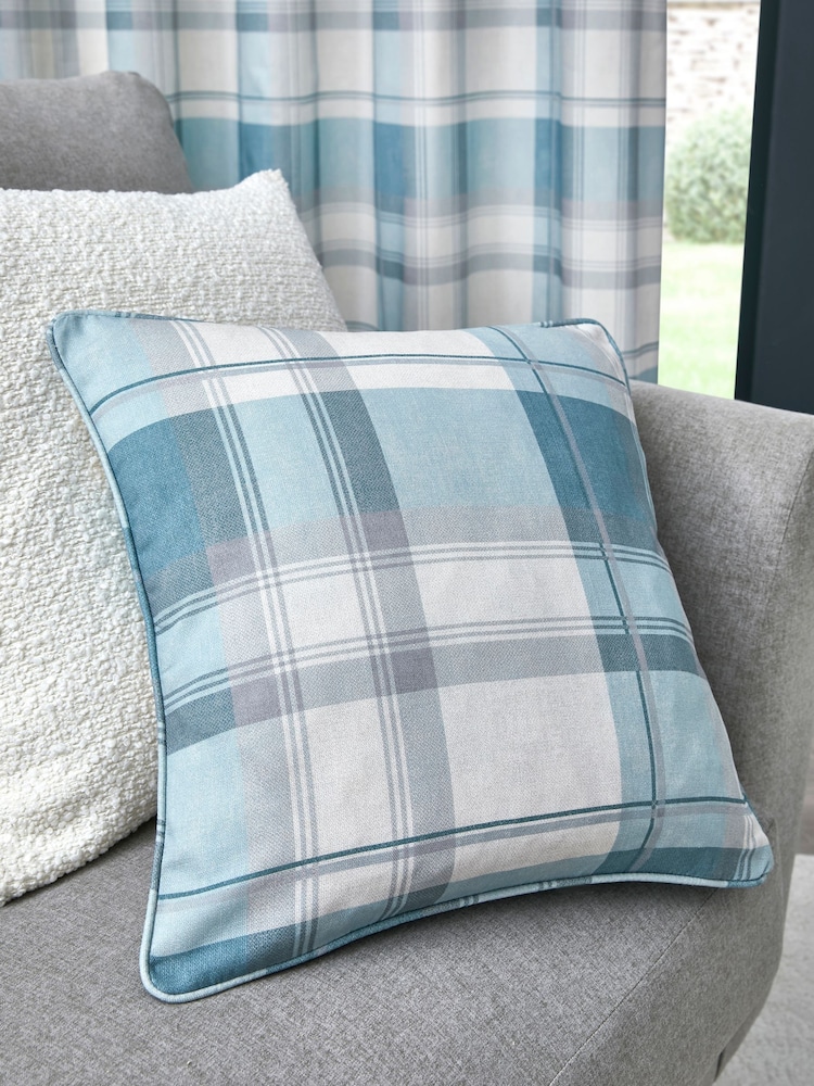 Fusion Duck Egg Balmoral Check 100% Cotton Filled Cushion - Image 1 of 3 Fusion Duck Egg Balmoral Check 100% Cotton Filled Cushion - Image 1 of 3