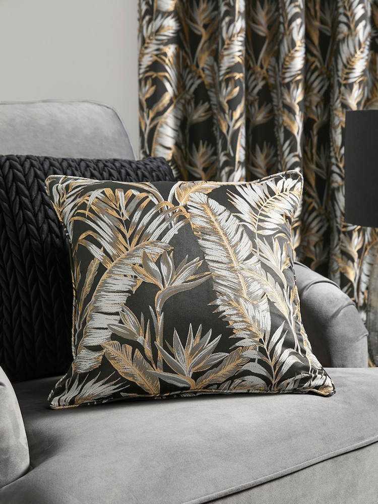 Laurence Llewelyn-Bowen Black Paradise Palm Jacquard Filled Cushion - Image 1 of 3