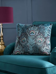 Laurence Llewelyn-Bowen Teal Dandy Peacock Jacquard Filled Cushion - Image 1 of 3