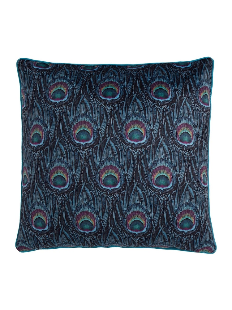 Laurence Llewelyn-Bowen Teal Dandy Peacock Jacquard Filled Cushion - Image 3 of 3
