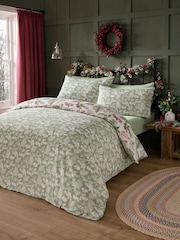 Dreams & Drapes Green Winter Sprigs 100% Cotton Duvet Cover Set - Image 2 of 4