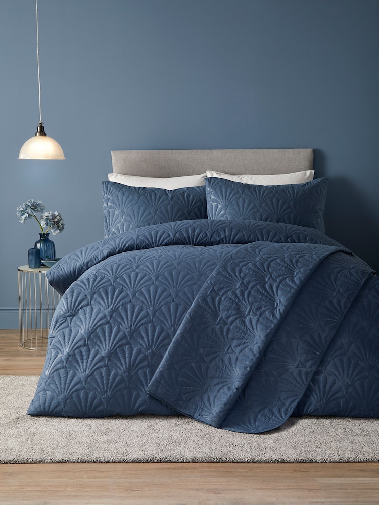 Serene Dark Blue Cavali Quilted Bedspread - Image 2 of 3 Serene Dark Blue Cavali Quilted Bedspread - Image 2 of 3