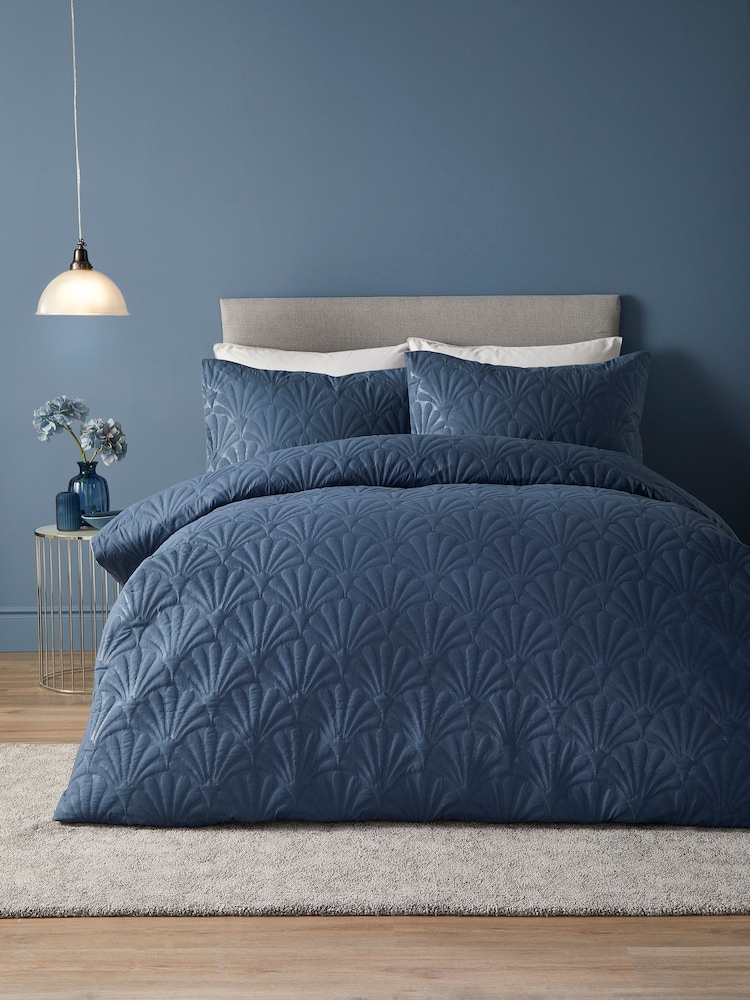 Serene Dark Blue Cavali Quilted Duvet Cover Set - Image 1 of 4 Serene Dark Blue Cavali Quilted Duvet Cover Set - Image 1 of 4