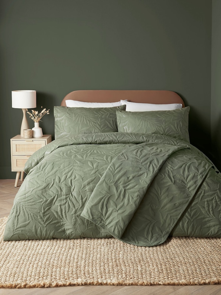 Serene Dark Green Luana quilted Duvet Cover Set - Image 2 of 4