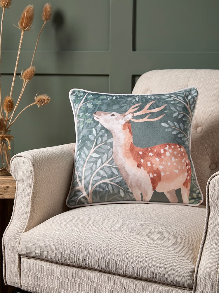 Dreams & Drapes Green Forest Animals Velvet Filled Cushion - Image 1 of 4