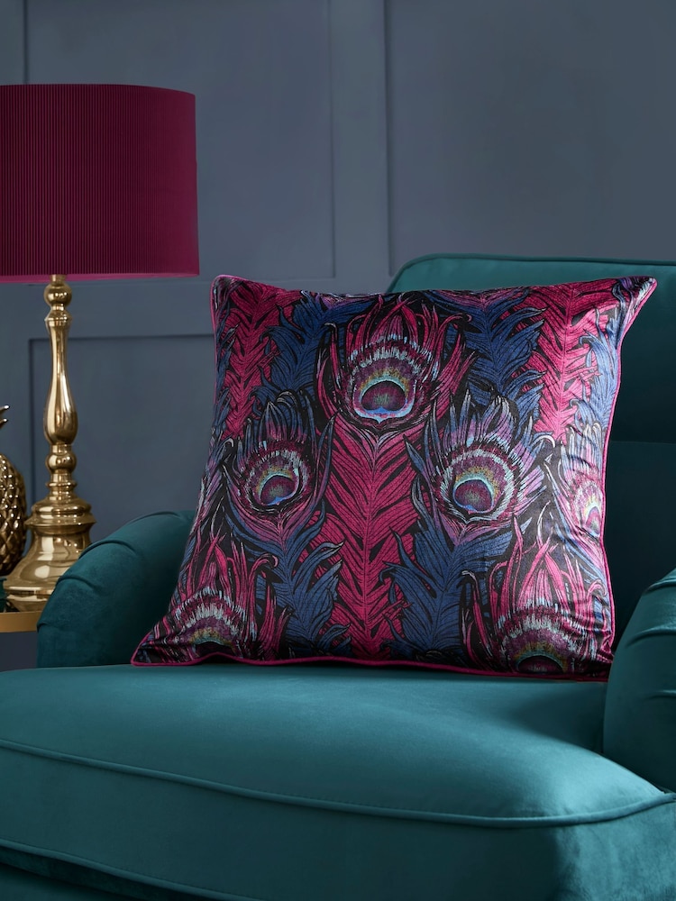 Laurence Llewelyn-Bowen Plum Dandy Peacock Jacquard Filled Cushion - Image 1 of 3