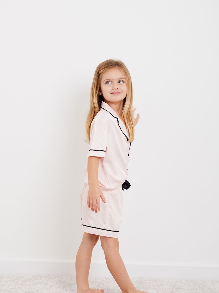 Childrens Personalised Mini Satin Short Sleeve Pyjamas Set by HA Design - Image 2 of 4