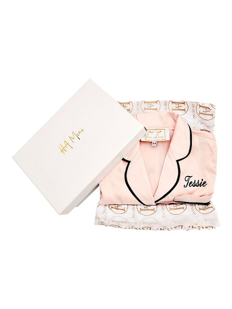 Childrens Personalised Mini Satin Short Sleeve Pyjamas Set by HA Design - Image 4 of 4