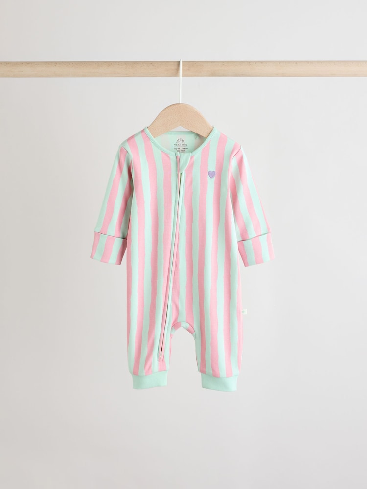 Multi 3 Pack Two Way Zip Baby Footless 100% Cotton Sleepsuits (0mths-3yrs) - Image 2 of 13