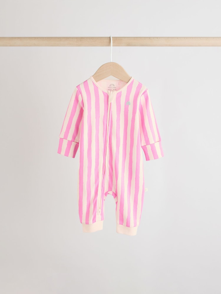 Multi 3 Pack Two Way Zip Baby Footless 100% Cotton Sleepsuits (0mths-3yrs) - Image 4 of 13