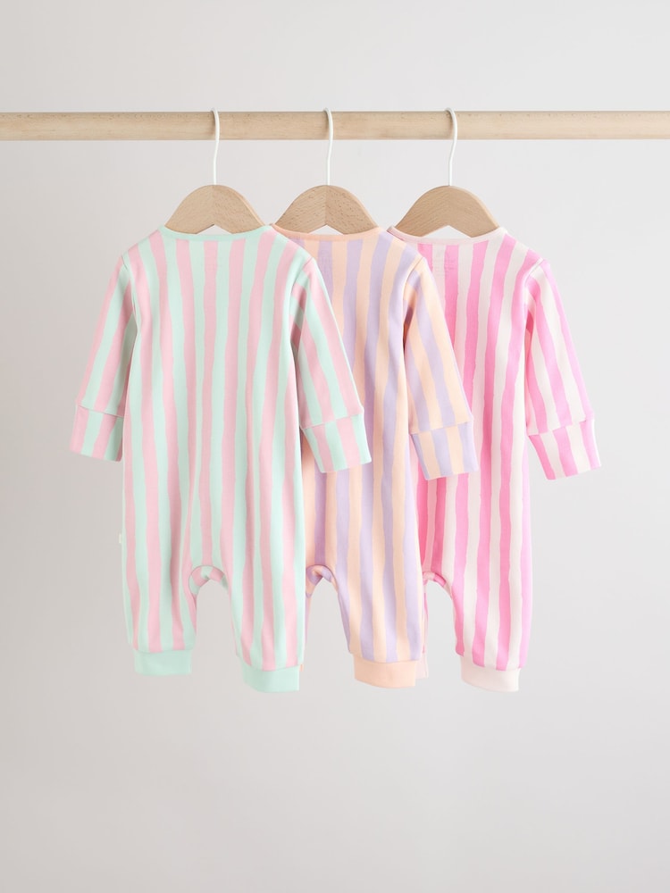 Multi 3 Pack Two Way Zip Baby Footless 100% Cotton Sleepsuits (0mths-3yrs) - Image 5 of 13