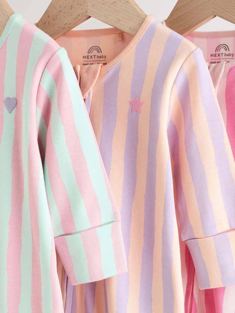 Multi 3 Pack Two Way Zip Baby Footless 100% Cotton Sleepsuits (0mths-3yrs) - Image 7 of 13
