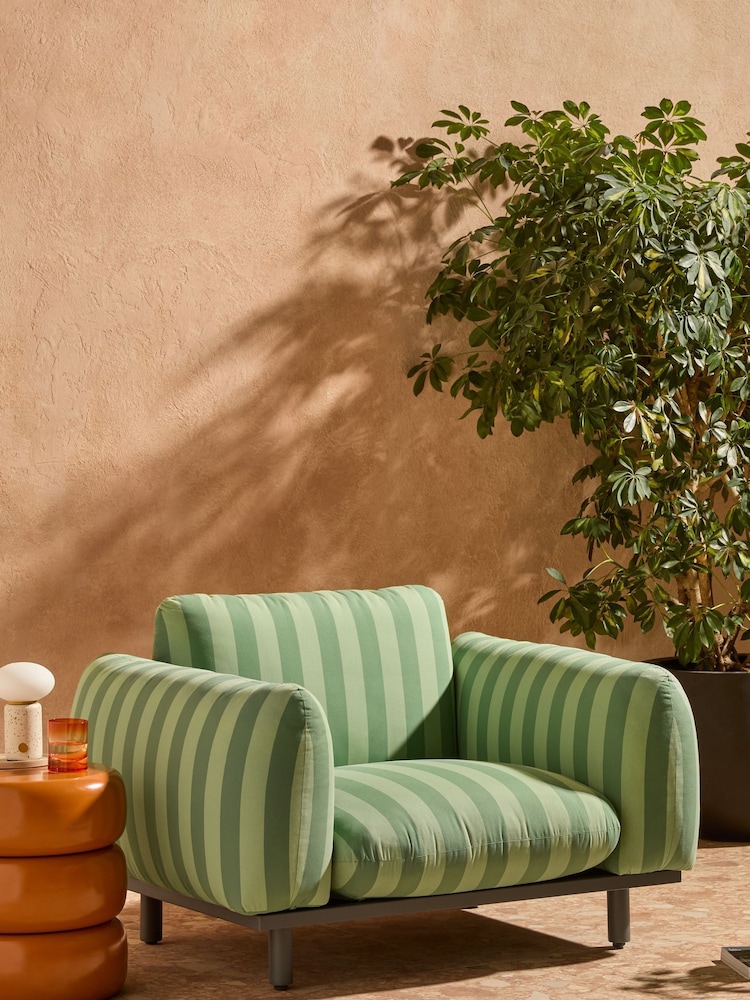 MADE.COM Green Stripe Samaya Outdoor Garden Lounge Chair - Image 1 of 5